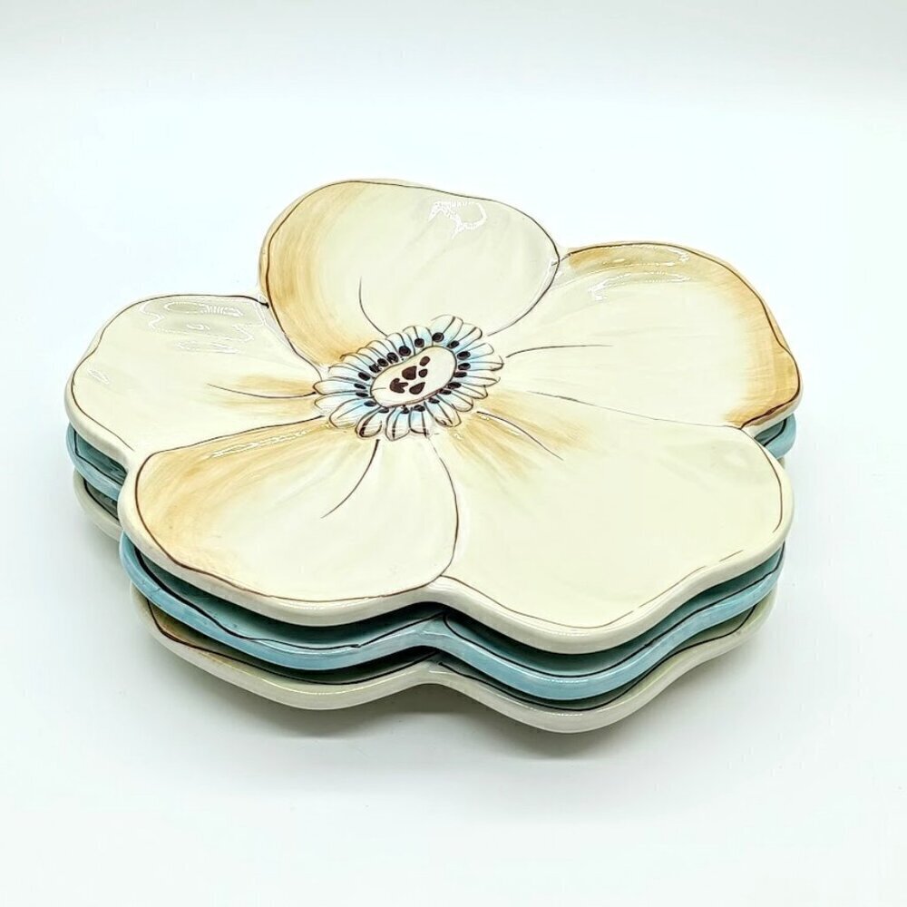 Laurie Gates Casual Collection Flower Petal Ceramic Plates (3)